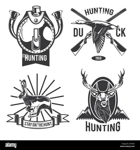 Set Of Hunting Emblems Labels Badges Logos Isolated On White Stock