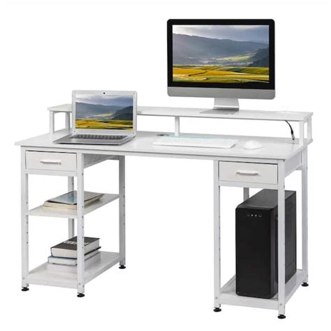 Karl Home 55 12 In Rectangular White Computer Desk With Storage