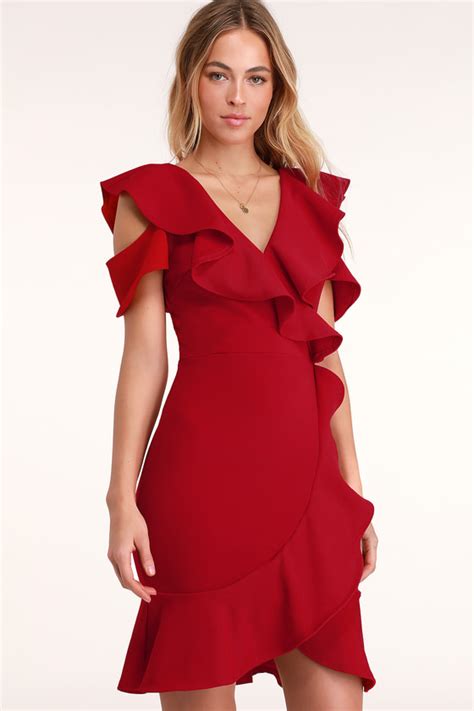 Lovely Red Dress Bodycon Dress Red Ruffled Dress Lulus