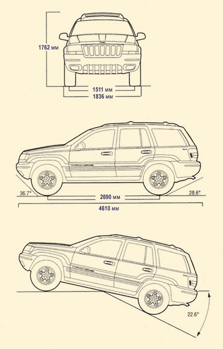 Размеры Jeep Grand Cherokee WJ