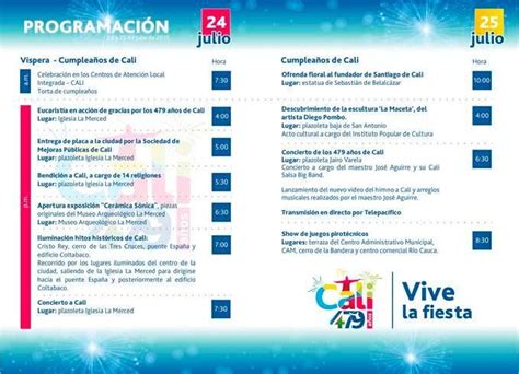 VIVE LA FIESTA DEL CUMPLEAÑOS DE CALI 479 Compartimos la programación