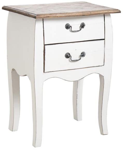 Table De Chevet En Bois Blanc Antique Avec 2 Tiroirs Dim 45 X 35 X