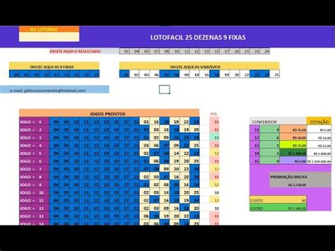 Planilha Lotofacil As 25 Dezenas 9 Fixas Em 20 Jogos YouTube