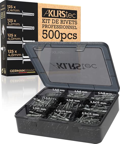 KLRStec Professional Kit De Rivets Aveugles 500pcs Aluminium Acier