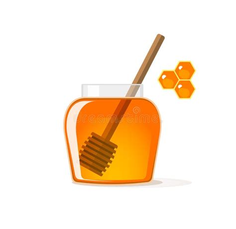 Honey Jar With Wooden Dipper Vector Pot And Yellow Syrup Stock Vector Illustration Of