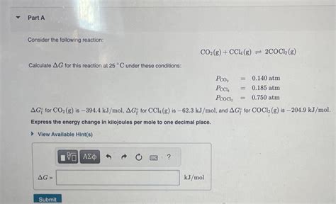 Solved Consider The Following Reaction Co2 Gccl4