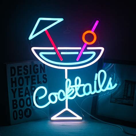 Wanxing Cocktails Neon Sign Led Neon Bar Sign Dimmable Cocktail Glass