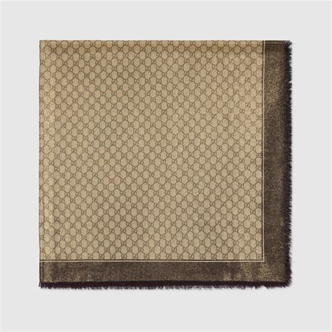 Shiny GG Wool Jacquard Shawl In Brown And Camel GUCCI US