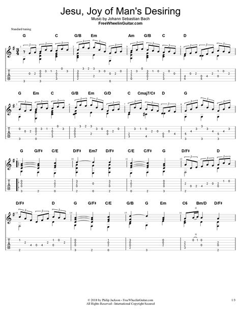 Jesu, Joy of Man's Desiring - Fingerstyle Guitar Tab - FreewheelinGuitar.com