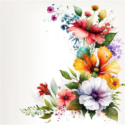 Premium Photo White Page With A Border Of Watercolor Painted Flowers