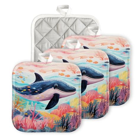 BaHomeck Heat Resistant Hot Pads 4 Pack Massive Whale The Master Of The Oceans Square Pot Holder
