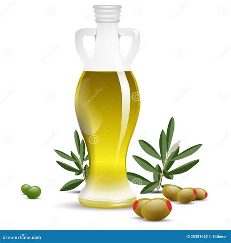 Olive Oil Bottle With Olives And Olive Leafs Stock Vector