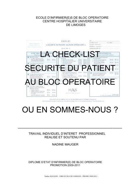 La Check List S Curit Du Patient Au Bloc Infirmiers 36720 The Best