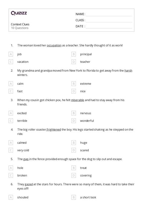 50 Determining Meaning Using Context Clues Worksheets For 2nd Class On Quizizz Free And Printable