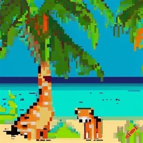 High Definition Pixel Art Tropical Paradise With Beaches Jungles And