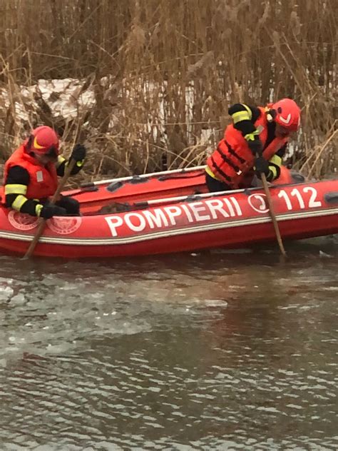 VIDEO Pompierii militari au salvat un câine aflat în apa înghețată a