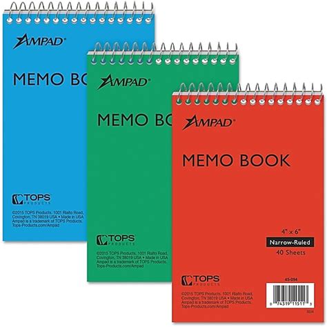 Ampad Memo Books 4 X 6 Narrow Ruled Assorted Colors 40 Sheetspad