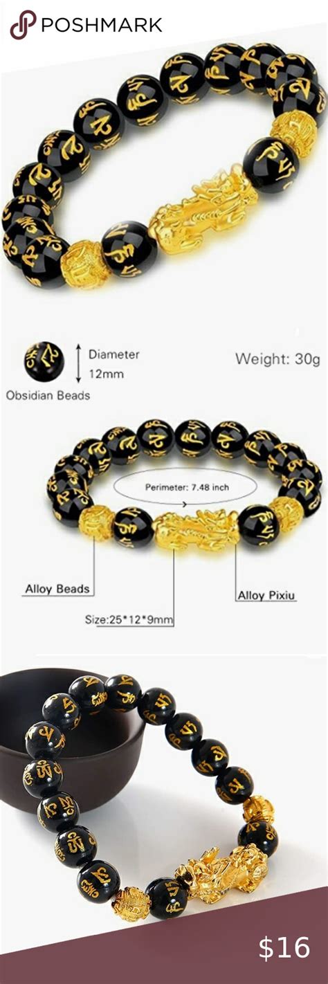 Feng Shui Black Obsidian Wealth Bracelet 12mm Beaded Pi Xiu Bracelet In