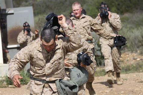 Company C Recruits Pull Off Their Gas Masks While Running NARA