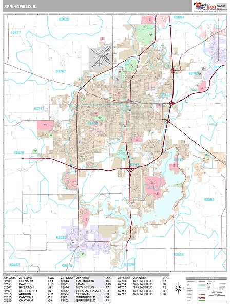 Springfield Illinois Wall Map (Premium Style) by MarketMAPS