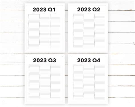 2023 Quarterly Calendar Printable Blank Dated Quarterly Year View ...