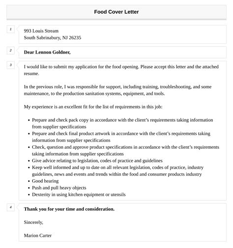 Food Cover Letter Velvet Jobs