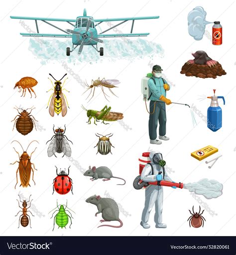 Pest Control Cartoon Set With Pest Insects Rodent Vector Image