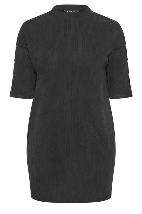 Yours Plus Size Black Soft Touch Button Detail Mini Dress Yours Clothing