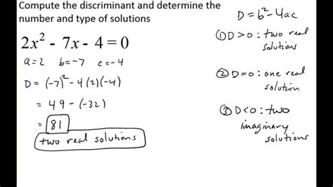 Use The Discriminant To Determine The Number And Type Of Solutions Of A