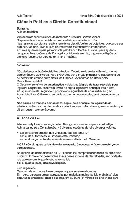 Apontamentos Aula Te Rica Aula Te Rica Ter A Feira De Fevereiro