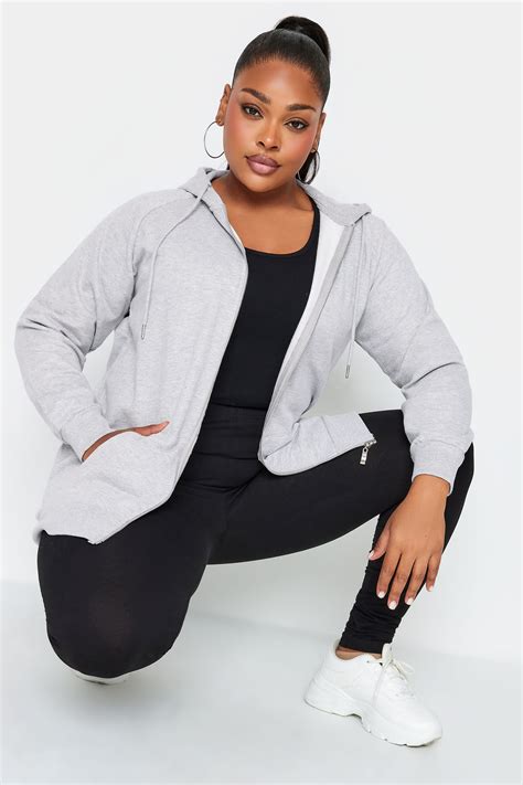 Yours Plus Size Light Grey Essential Zip Through Hoodie Yours Clothing