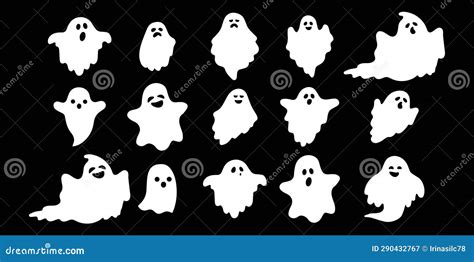 Ghosts Silhouette Set Black On White Funny Ghosts With Emotions A