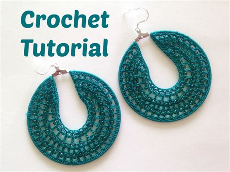 Crochet Pattern Beaded Hoop Earrings Jewelry Tutorial Pdf Pattern