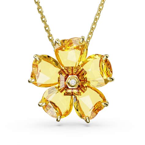 Swarovski Yellow Crystal And Gold Florere Flower Pendant Necklace