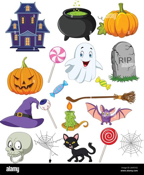 Cartoon Halloween Symbols Collection Set Stock Vector Image Art Alamy