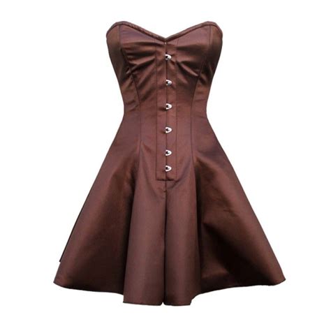 Gc 1036 Brown Satin Style Flared Corset Dress Satin Corset Dress