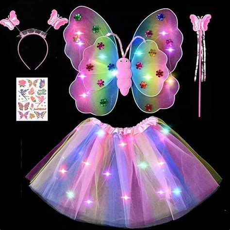 Tacobear Déguisement Fée Lumineux Ailes De Fée Enfant Led Tutu Jupe