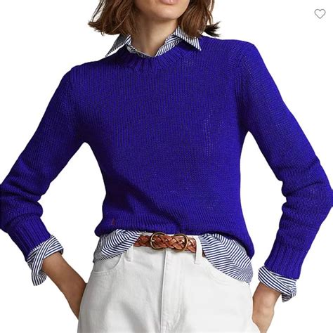 Ralph Lauren Blue Cotton Crewneck Sweater Nwt Multiple Sizes Knitting Women Sweater Crew