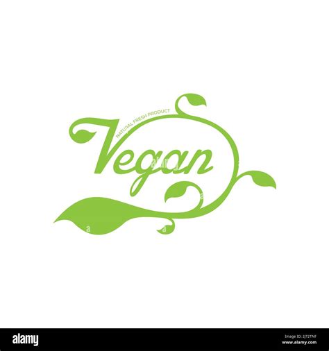 Vegan Calligraphy Logo With Green Leaves For Organic Food Vegan