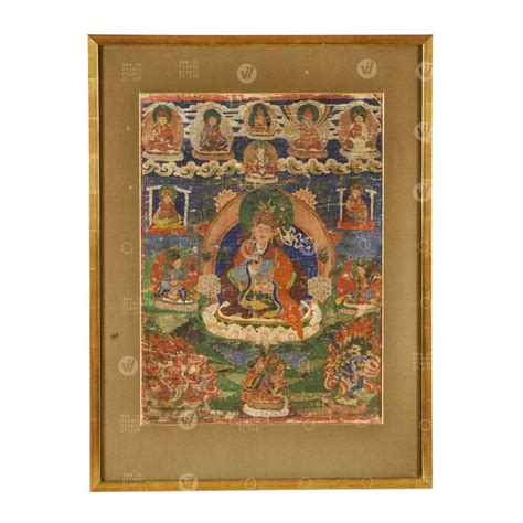 Thangka Mit Darstellung Des Padmasambhava TIBET 19 Jahrhundert