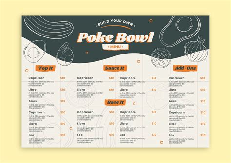 Personalize For Free This Hand Drawn Build Your Own Poke Bowl Menu Template