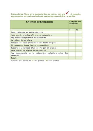 Lista De Cotejo Para Evaluar Escritos PDF