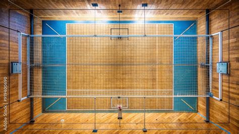 Volleyball Court In Old School Gym With Net Top View Sports Image