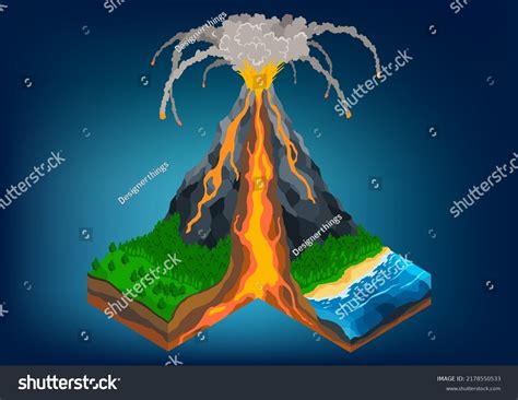 Isometric Volcano Cross Section Infographic Structure Stock Vector Royalty Free 2178550533