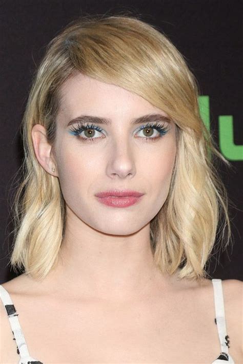 Emma Roberts Wavy Honey Blonde Bob Ombr Sideswept Bangs Hairstyle