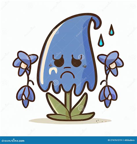 Cute Bluebell Flower Cartoon Character Cries, Cartoon Style, Modern