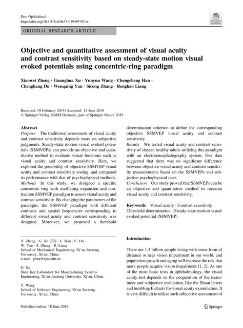 Pdf Objective And Quantitative Assessment Of Visual Acuity And