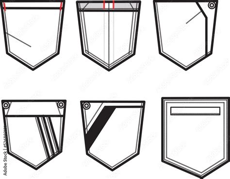 Patch Pocket Flat Sketch Vector Illustration Set Different Types Of