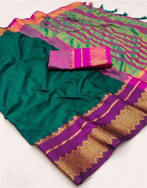 dark green silk saree  zari weaving border sareewave