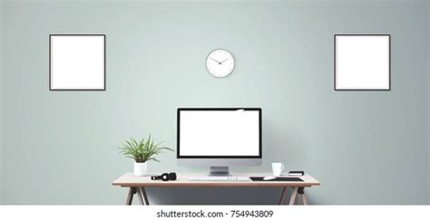 Computer Display Office Tools On Desk Stock Illustration 496268467